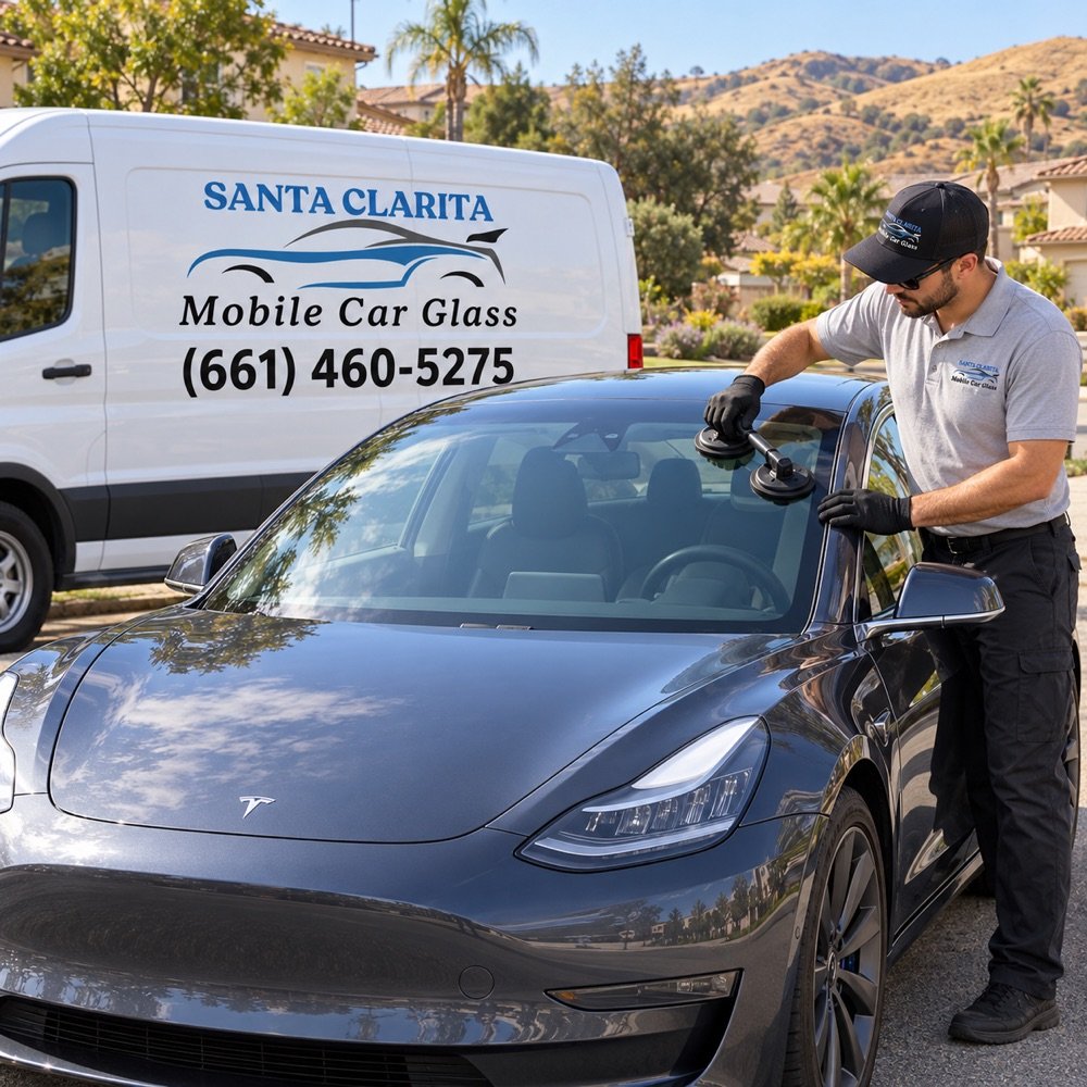 Tesla windshield replacement by Santa Clarita Mobile Car Glass